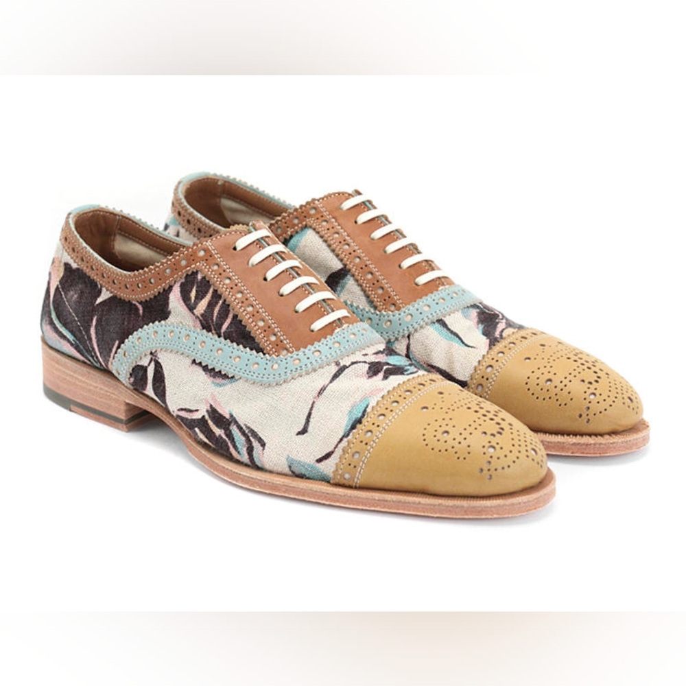 John Fluevog Brandenburg Light Classic Capped Toe Brogue Shoe Floral Size M9/W11